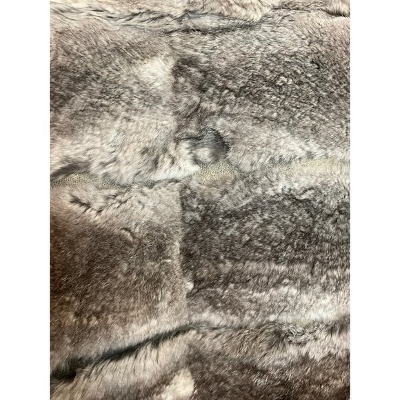 June Grey Reversible Rabbit Fur Jacket Leather Trim/polyester Side Jacket Size L - Picture 4 of 16